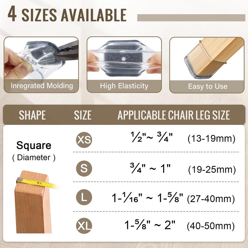 BUMACO Chair Leg Floor Protectors Square Chair Leg Protectors for Hardwood Floors Silicone Pads Covers to Protect Floors (Clear-Square S Fit 3/4"" ~ 1"") - Image 5